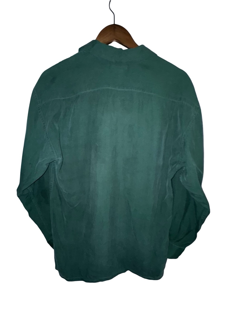 Harold’s Silk Shirt Size S Green Camp Collar Button Front Minimalist Gorpcore - Picture 3 of 4